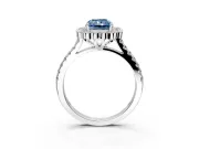 Milgrain Floral Halo Engagement Ring Setting for Fancy Blue Radiant Cut Center with Pave Band and Prong Head in Platinum