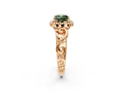 Halo Engagement Ring Setting for Fancy Green Cushion Cut Center with Open Scroll Shoulders and Prong Head in Rose Gold