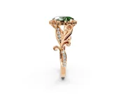 Halo Engagement Ring Setting for Fancy Green Oval Center with Leaf Motif Split Shank and Prong Head in Rose Gold