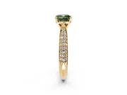 Solitaire Engagement Ring Setting for Fancy Green Cushion Cut Center with Multi-Row Accents and Prong Head in Yellow Gold
