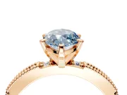 Solitaire Engagement Ring Setting for Fancy Blue Marquise Center with Milgrain-Edged Pave Band and Prong Head in Rose Gold