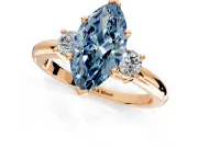 3 Stone Engagement Ring Setting for Fancy Blue Marquise Center with Wide Plain Band and Prong Head in Rose Gold