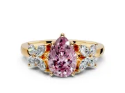 Floral Engagement Ring Setting for Fancy Pink Pear-Shaped Center with Marquise Cluster Shoulders and Prong Head in Yellow Gold