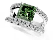 Solitaire Engagement Ring Setting for Fancy Green Princess Cut Center with Wide-Open Split Shank and Prong Head in White Gold