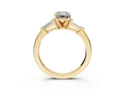 3 Stone Engagement Ring Setting for Emerald Cut Center with Channel Baguette Accents and Prong Head in Yellow Gold