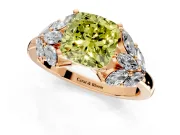 Leaf Cluster Engagement Ring Setting for Fancy Yellow Cushion Cut Center with Marquise Accents and Prong Head in Rose Gold