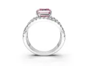 Solitaire Engagement Ring Setting for Fancy Pink Asscher Cut Center with Wide-Open Split Shank and Prong Head in Sterling Silver