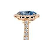 Halo Engagement Ring Setting for Fancy Blue Oval Center with Pave Accents, Heart Basket and Prong Head in Rose Gold