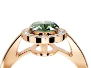 Bezel-Framed Halo Engagement Ring Setting for Fancy Green Oval Center with Pave Band and Prong Head in Rose Gold