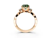 3 Stone Engagement Ring Setting for Fancy Green Round Cut Center with Pave Twist Band and Prong Head in Rose Gold