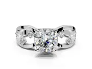 Solitaire Engagement Ring Setting for Cushion Cut Center with Criss-Cross Accent Band and Prong Head in Sterling Silver