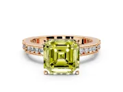 Solitaire Engagement Ring Setting for Fancy Yellow Asscher Cut Center with Milgrain-Edged Pave Band and Prong Head in Rose Gold