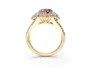 Halo Engagement Ring Setting for Fancy Pink Heart-Shaped Center with Two-Strand Split Shank and Prong Head in Yellow Gold