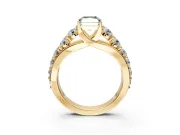 Solitaire Engagement Ring Setting for Fancy Green Radiant Cut Center with Graduated Shared Prongs and Prong Head in Yellow Gold