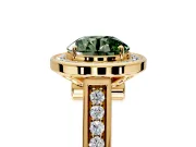 Halo Engagement Ring Setting for Fancy Green Round Cut Center with Outer Bezel Rim, Pave Band and Prong Head in Yellow Gold
