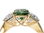 3 Stone Engagement Ring Setting for Fancy Green Princess Cut Center with Raised Basket Heads and Prong Head in Yellow Gold