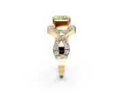 Halo Engagement Ring Setting for Fancy Yellow Radiant Cut Center with Pave Infinity Twist Band and Prong Head in Yellow Gold
