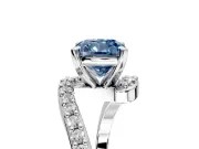 Solitaire Engagement Ring Setting for Fancy Blue Cushion Cut Center with Pave Bypass Swirl Band and Prong Head in White Gold