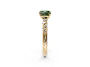 Cluster Engagement Ring Setting for Fancy Green Cushion Cut Center with Round Cut Accent Band and Prong Head in Yellow Gold