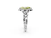 Halo Engagement Ring Setting for Fancy Yellow Marquise Center with Open Scroll Shoulders and Prong Head in Sterling Silver