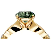 Solitaire Engagement Ring Setting for Fancy Green Round Cut Center with Carved Leaf Shoulders and Prong Head in Yellow Gold