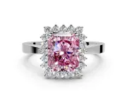 Starburst Halo Engagement Ring Setting for Fancy Pink Radiant Cut Center with Flat Cathedral Band and Prong Head in Platinum