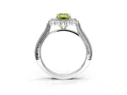 Milgrain Halo Engagement Ring Setting for Fancy Yellow Emerald Cut Center with Bezel Point Accents and Prong Head in White Gold
