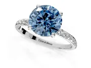 Solitaire Engagement Ring Setting for Fancy Blue Round Cut Center with Pave Accents and Prong Head in Platinum