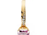 Side Accent Engagement Ring Setting for Fancy Pink Asscher Cut Center with Accent Shoulders and Prong Head in Yellow Gold