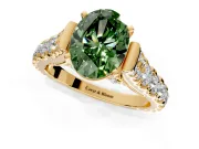 Solitaire Engagement Ring Setting for Fancy Green Oval Center with Pave Cathedral Shoulders and Prong Head in Yellow Gold