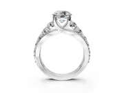 Solitaire Engagement Ring Setting for Round Cut Center with Graduated Shared Prongs and Prong Head in Platinum