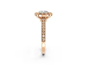 Halo Engagement Ring Setting for Cushion Cut Center with Milgrain Pave Band and Bezel Head in Rose Gold