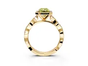 Halo Engagement Ring Setting for Fancy Yellow Radiant Cut Center with Pave and Plain Twist Band and Prong Head in Yellow Gold