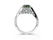 Cathedral Engagement Ring Setting for Fancy Green Round Cut Center with Antique-Style Pave Band and Prong Head in White Gold