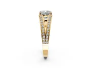 Split Shank Engagement Ring Setting for Cushion Cut Center with Pave Split Shank and Prong Head in Yellow Gold