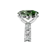 Solitaire Engagement Ring Setting for Fancy Green Oval Center with Shared-Prong Accents and Prong Head in Sterling Silver