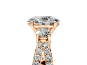 3 Stone Engagement Ring Setting for Oval Center with Pave Split Shank and Prong Head in Rose Gold