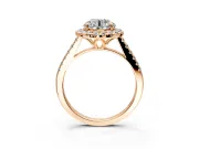Halo Engagement Ring Setting for Round Cut Center with Raised Halo, Pave Band and Prong Head in Rose Gold