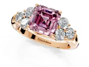 Cluster Engagement Ring Setting for Fancy Pink Asscher Cut Center with Round Cut Accent Frame and Prong Head in Rose Gold