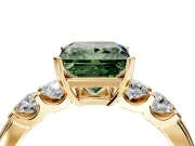 5 Stone Engagement Ring Setting for Fancy Green Princess Cut Center with Plain Band and Prong Head in Yellow Gold