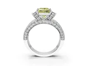 Pave Engagement Ring Setting for Fancy Yellow Princess Cut Center with Curved Accent Rows, Openwork and Prong Head in Sterling Silver