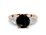 3 Stone Engagement Ring Setting for Fancy Black Round Cut Center with Large Pear-Shaped Accents and Prong Head in Rose Gold