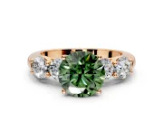 5 Stone Engagement Ring Setting for Fancy Green Round Cut Center with Graduated Accents and Prong Head in Rose Gold