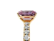 Solitaire Engagement Ring Setting for Fancy Pink Emerald Cut Center with Large Accent Band and Prong Head in Yellow Gold