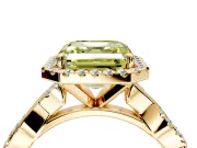 Halo Engagement Ring Setting for Fancy Yellow Asscher Cut Center with Pave and Plain Twist Band and Prong Head in Yellow Gold