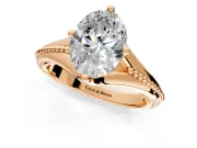 Solitaire Engagement Ring Setting for Oval Center with Milgrain Cathedral Band and Prong Head in Rose Gold