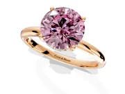 Hidden Halo Engagement Ring Setting for Fancy Pink Round Cut Center with Thin Round-Wire Band and Prong Head in Rose Gold