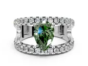 Solitaire Engagement Ring Setting for Fancy Green Pear-Shaped Center with Wide-Open Split Shank and Prong Head in Platinum