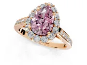 Floral Halo Engagement Ring Setting for Fancy Pink Pear-Shaped Center with Large Halo Accents and Prong Head in Rose Gold