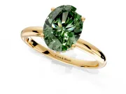 Hidden Halo Engagement Ring Setting for Fancy Green Oval Center with Thin Round-Wire Band and Prong Head in Yellow Gold